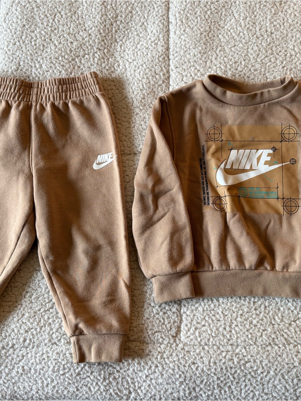 Nike Kids Beige tan Sweatshirt & Joggers Set with White Swoosh
